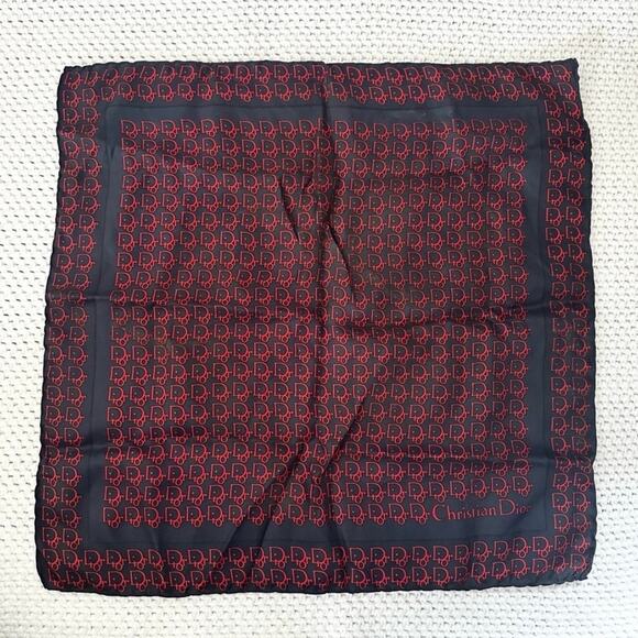 Christian Dior Vintage Red Blue Silk Monogram Square Dress Scarf Read - Picture 1 of 13
